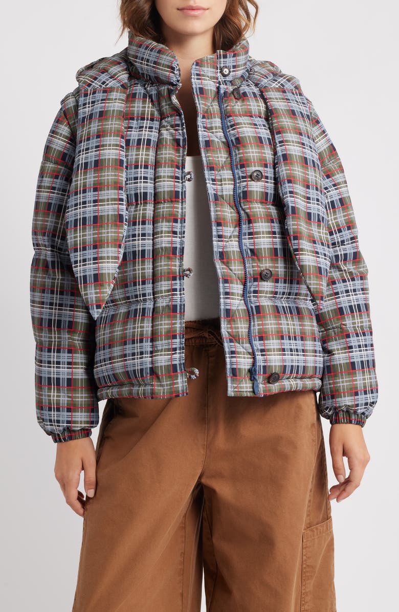 Damson Madder Pearl Multi Check Convertible Puffer Coat, Alternate, color, Multi