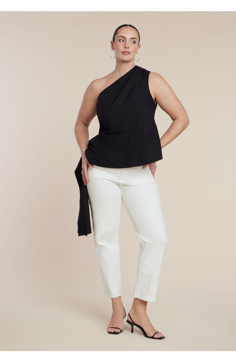 ELOQUII Asymmetrical Top With Flounce, Alternate, color, Black Onyx