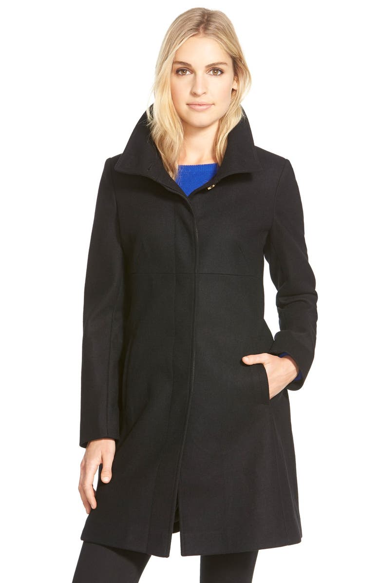 Via Spiga Stand Collar Wool Blend A-Line Coat, Main, color, 
