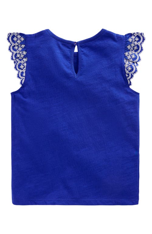 Mini Boden Kids' Margaret Frill Embroidered Eyelet Cotton Top In Orion Blue
