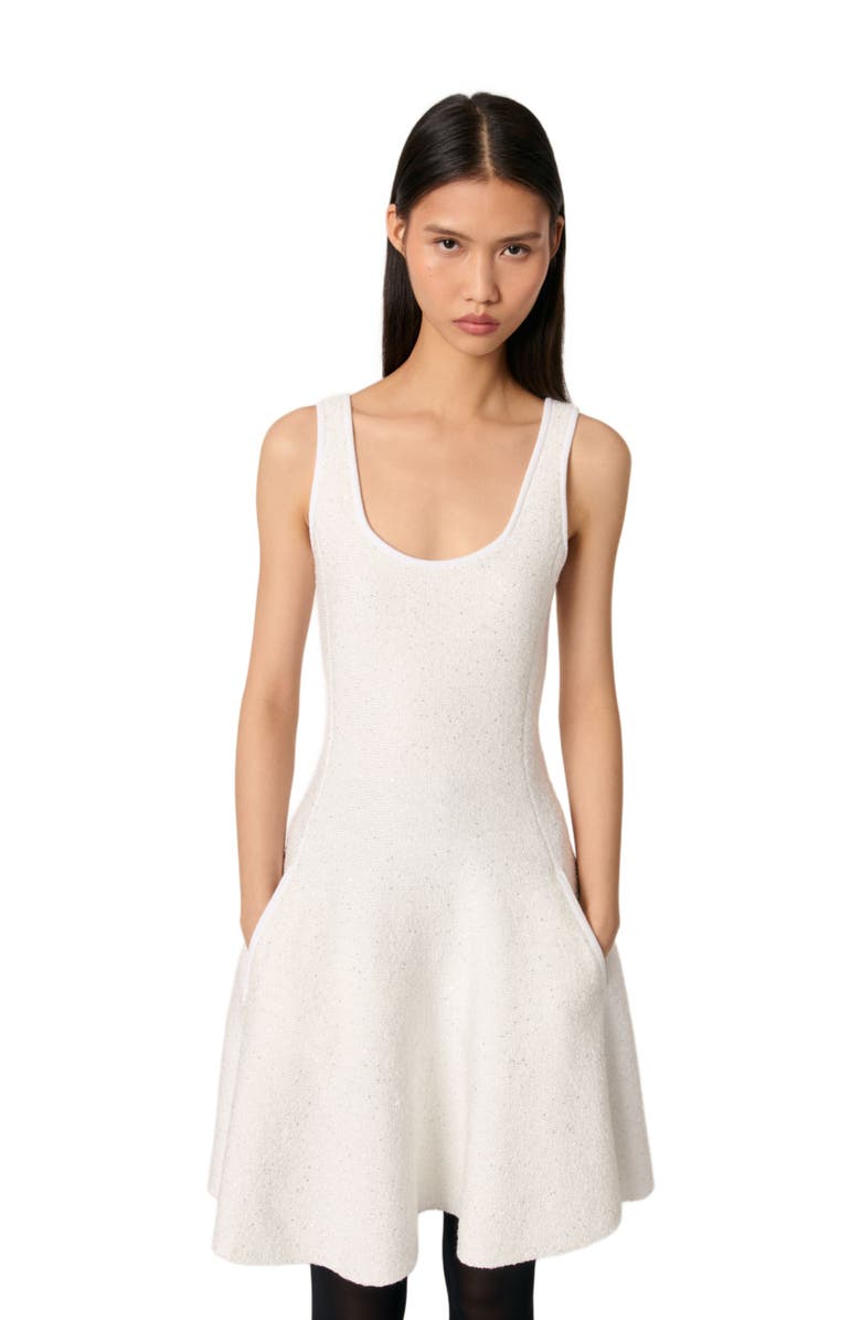 maje Sequin knit mini dress, Alternate, color, White