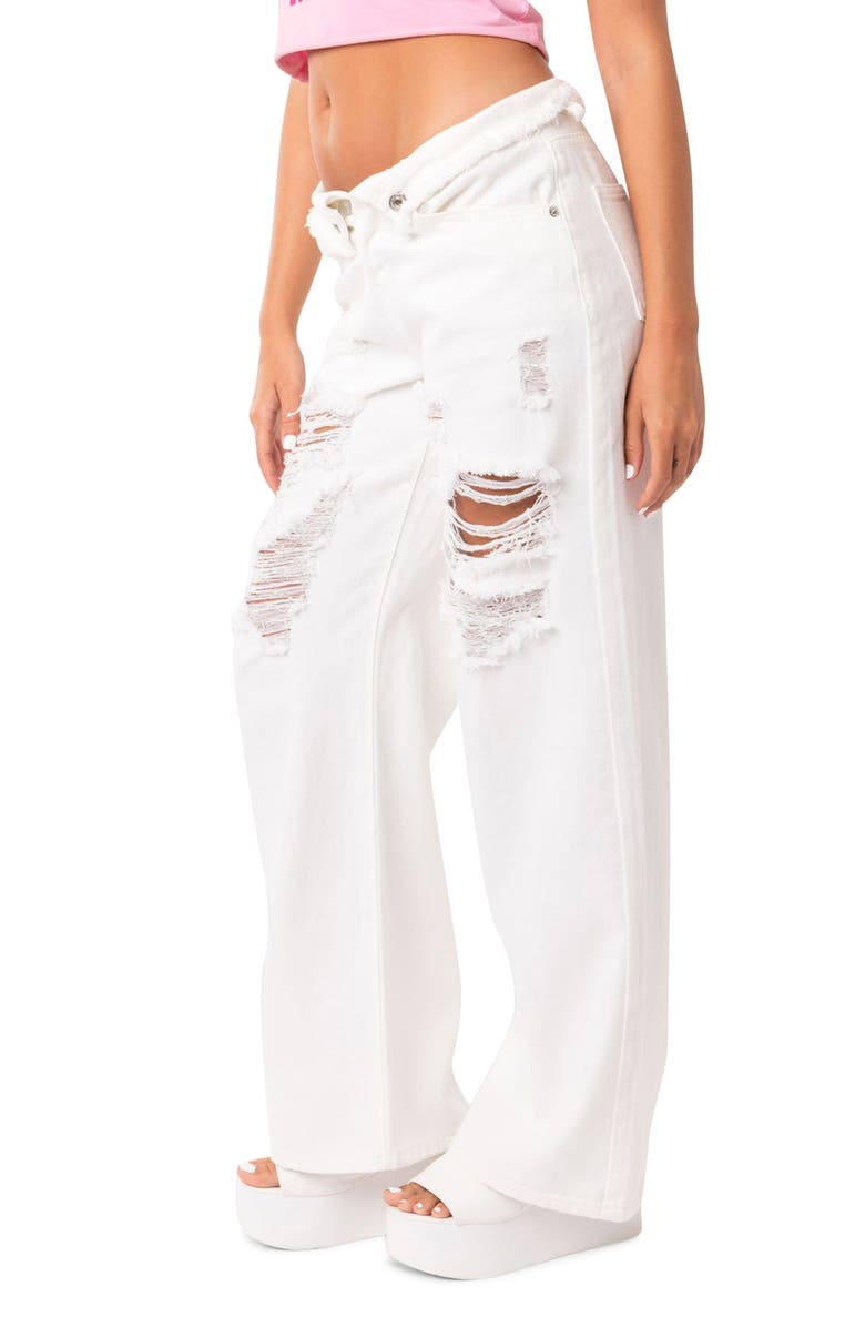EDIKTED Ripped Foldover Boyfriend Jeans, Alternate, color, 