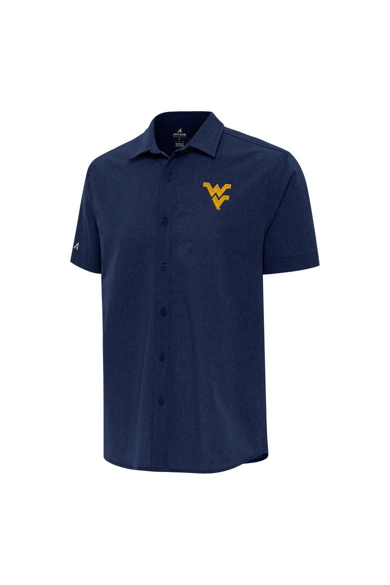 Men's Antigua  Navy West Virginia Mountaineers Activate Woven Short Sleeve Button-Down Shirt, Main, color, Navy