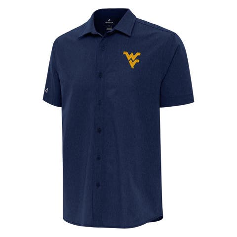 Men's Antigua  Navy West Virginia Mountaineers Activate Woven Short Sleeve Button-Down Shirt