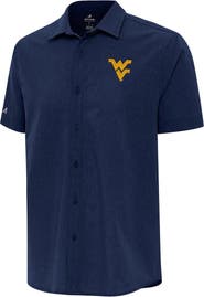 ANTIGUA Men's Antigua  Navy West Virginia Mountaineers Activate Woven Short Sleeve Button-Down Shirt