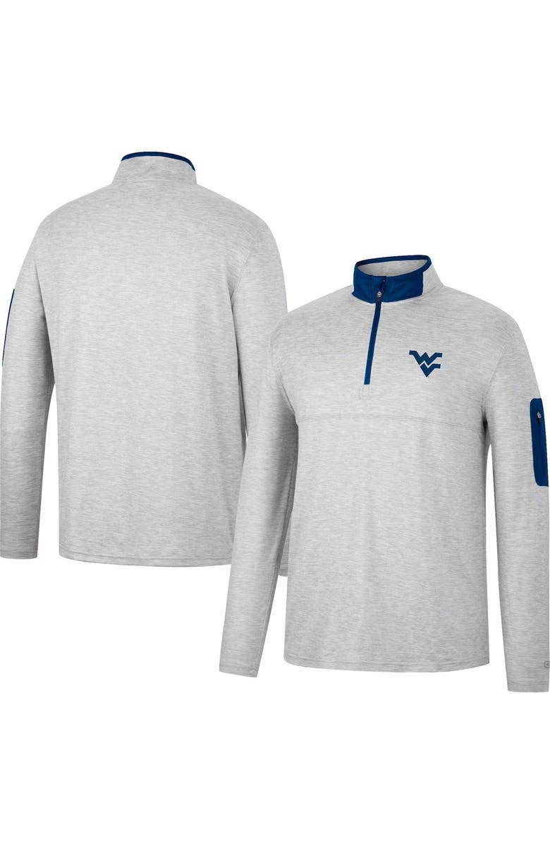 COLOSSEUM Men's Colosseum Heathered Gray/Navy West Virginia Mountaineers Country Club Windshirt Quarter-Zip Jacket, Main, color, 