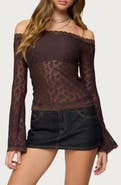 EDIKTED Off the Shoulder Sheer Lace Top