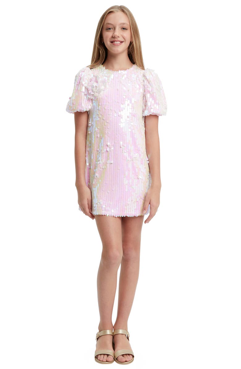 Bardot Junior Kids' Giselle Puff Sleeve Sequin Minidress, Alternate, color, 