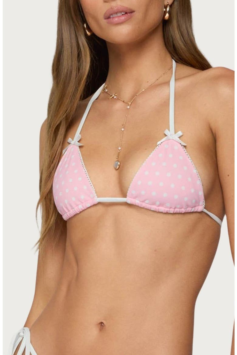 Leigh Polka Dot Triangle Bikini Top, Alternate, color, PINK-AND-WHITE