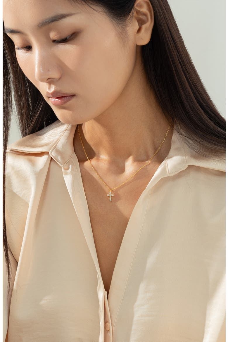 14k Gold Plated Evelina Crystal Cross Necklace Gift Guide, Alternate, color, Gold
