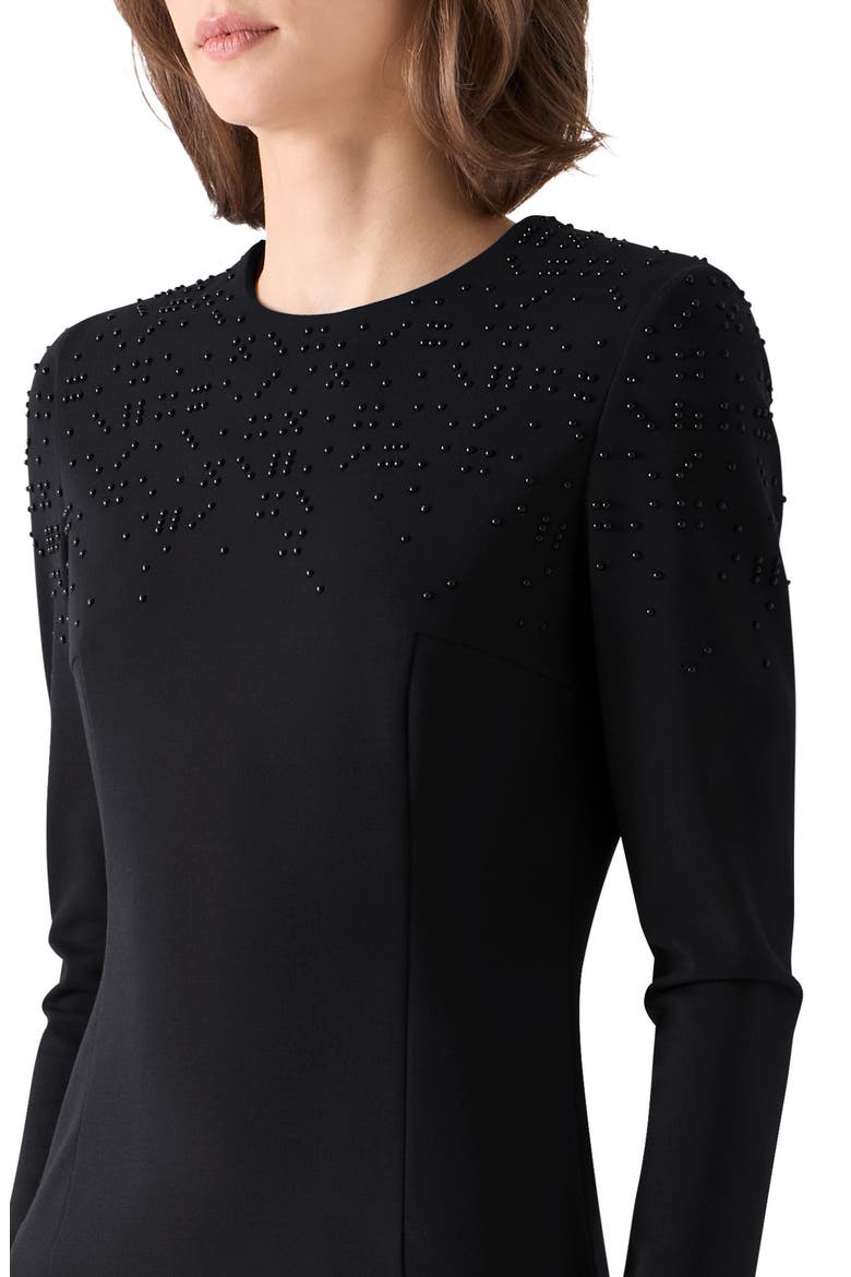 Beaded Long Sleeve Stretch Sheath Dress, Alternate, color, BLACK