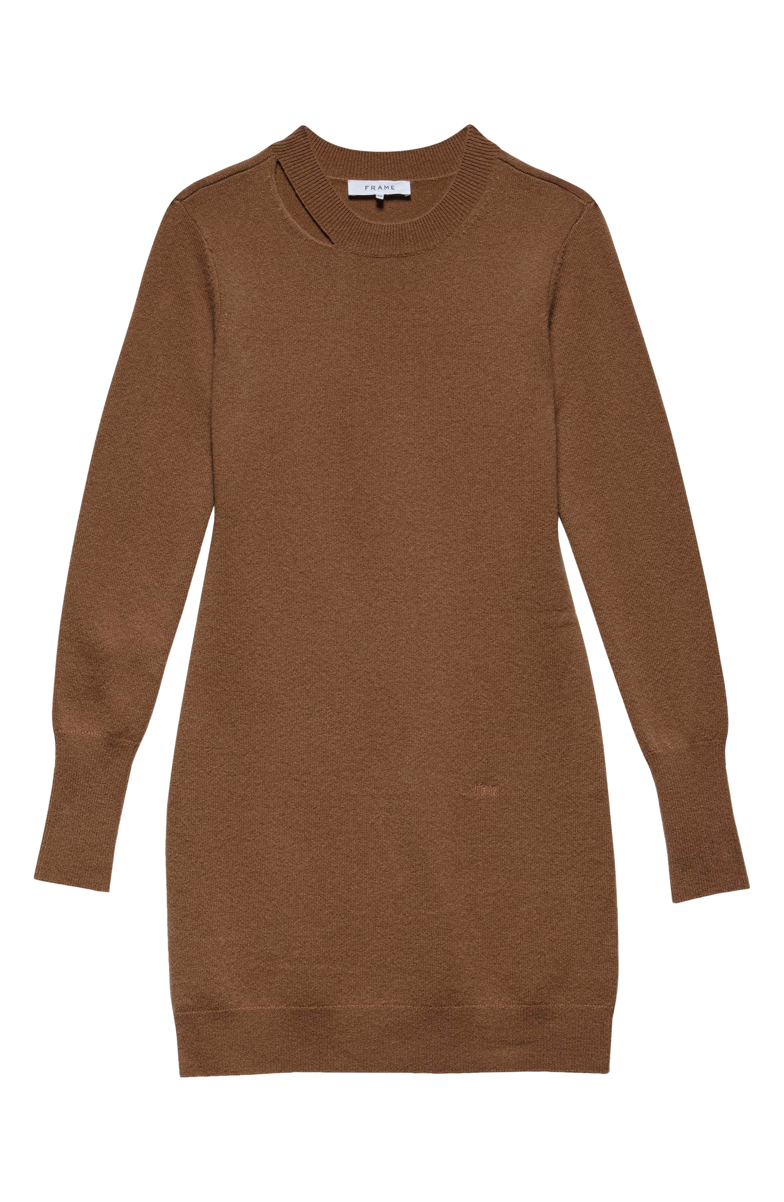 FRAME Cutout Long Sleeve Cashmere Blend Sweater Minidress