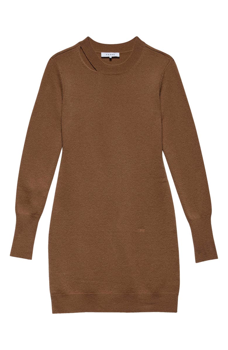 FRAME Cutout Long Sleeve Cashmere Blend Sweater Minidress, Main, color, Camel
