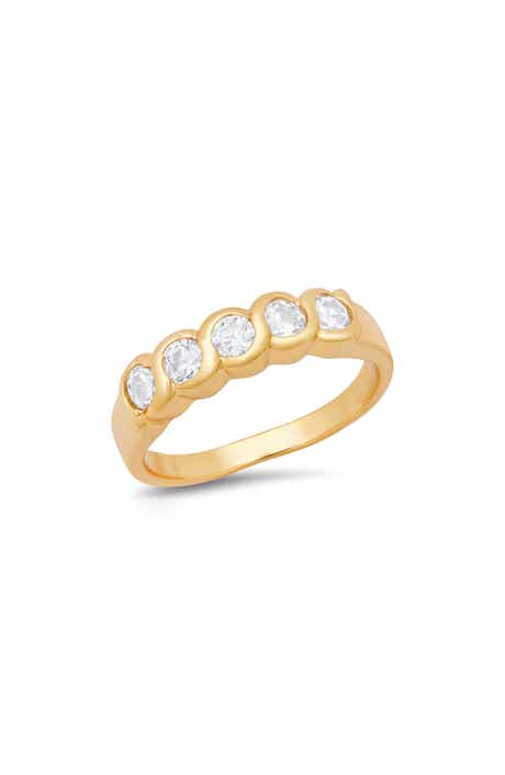 HMY JEWELRY 18K Gold Plated Simulated Diamond Band Ring