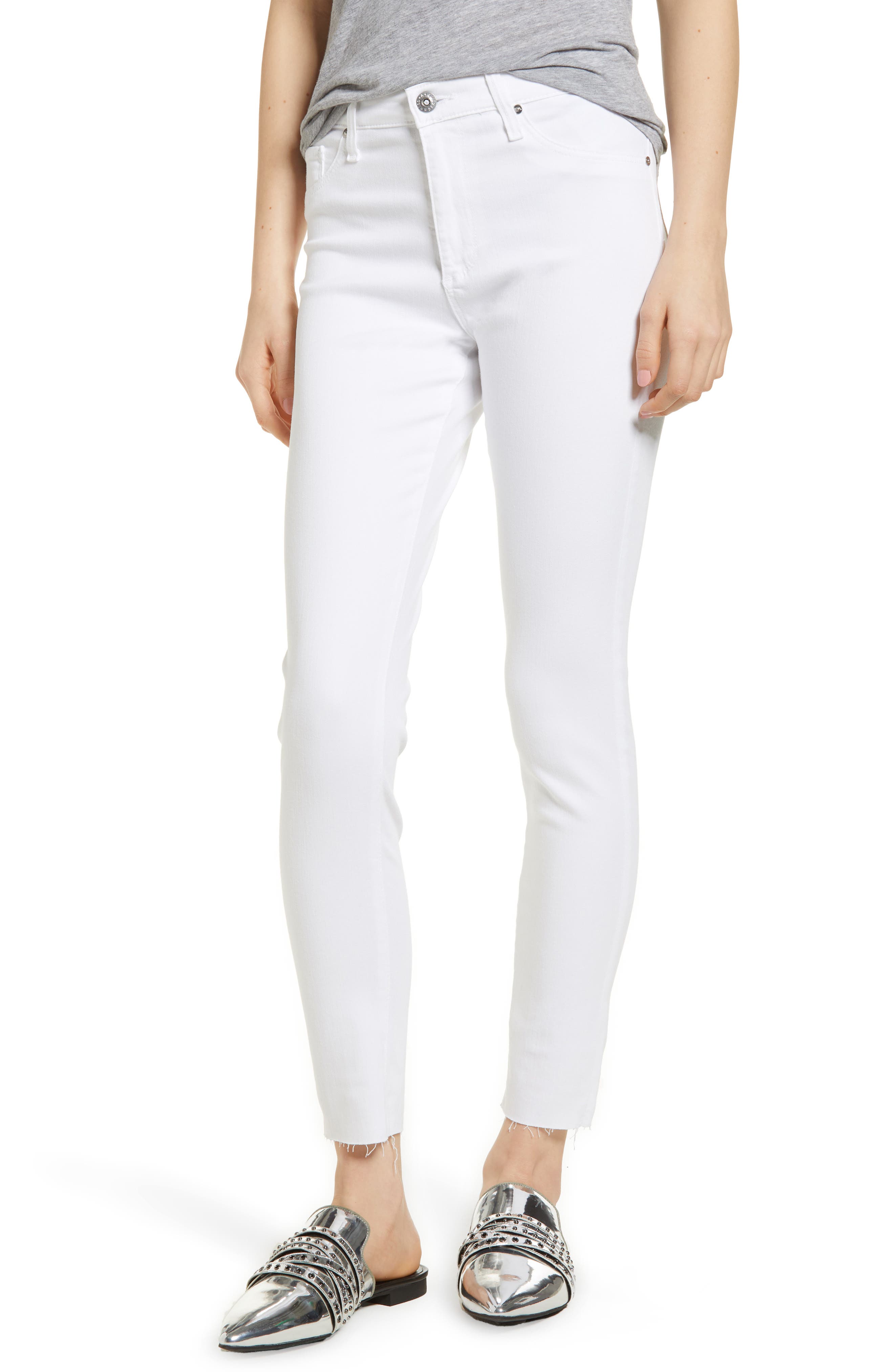 AG The Farrah High Waist Raw Hem Ankle Skinny Jeans