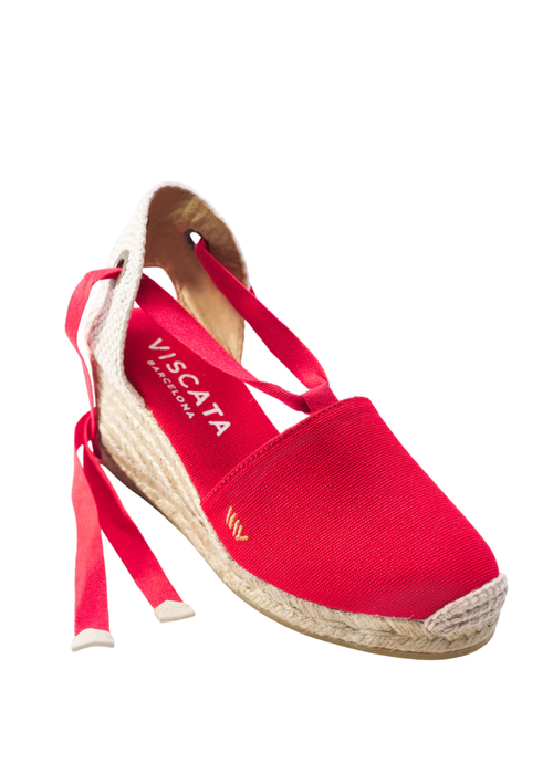 Viscata Escala Canvas Espadrille Wedges In Raspberry Red