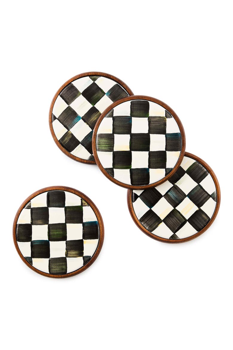 Courtly Check 4-Pack Enamel Coasters, Main, color, BLACK/ WHITE