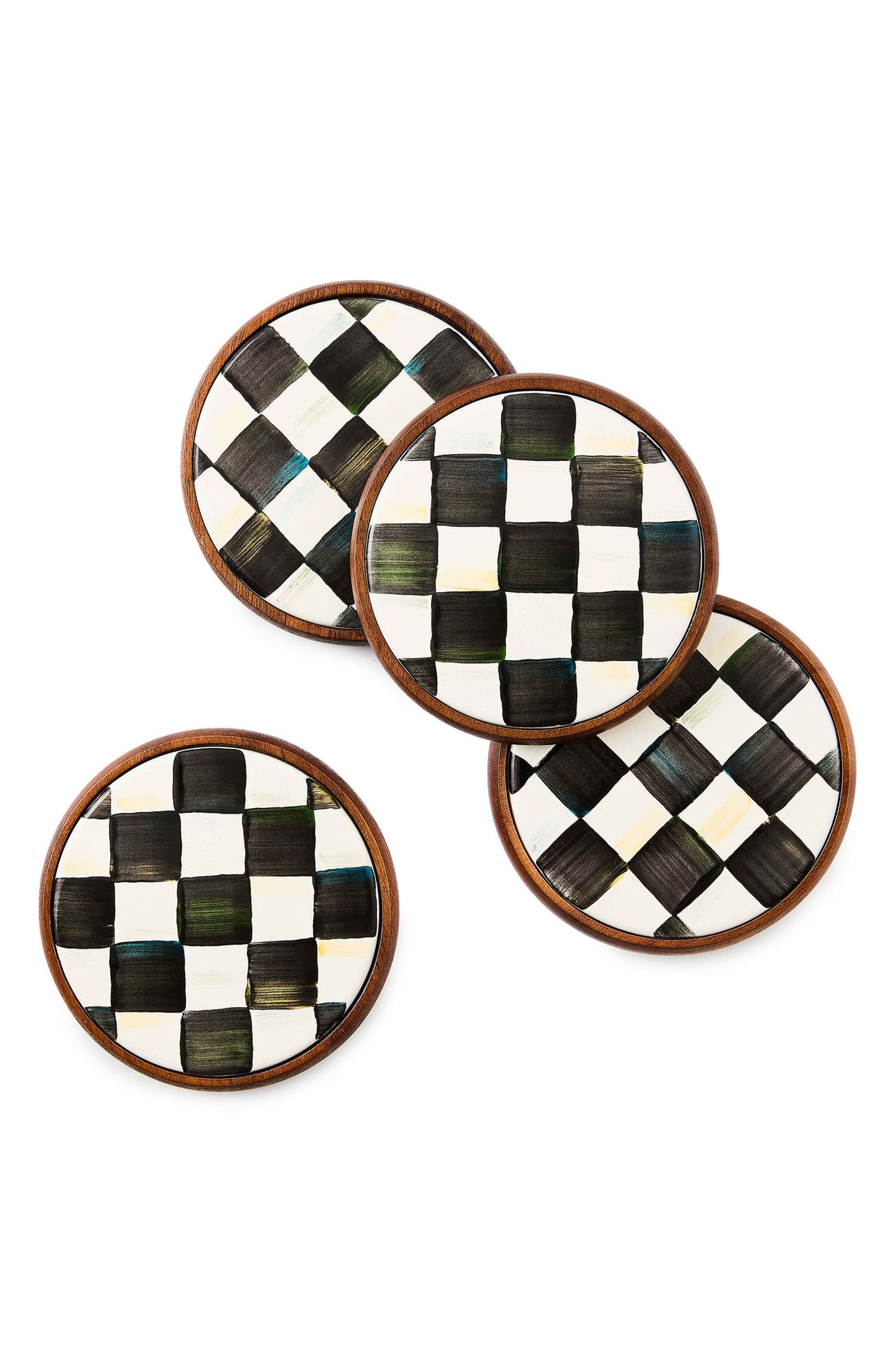 MACKENZIE CHILDS Courtly Check 4-Pack Enamel Coasters - Black/ White