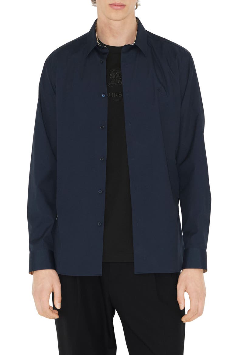 Sherfield Equestrian Knight Stretch Cotton Button-Up Shirt, Main, color, NAVY