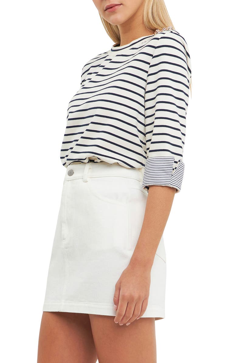 English Factory Breton Stripe Fold Cuff Top, Alternate, color, 