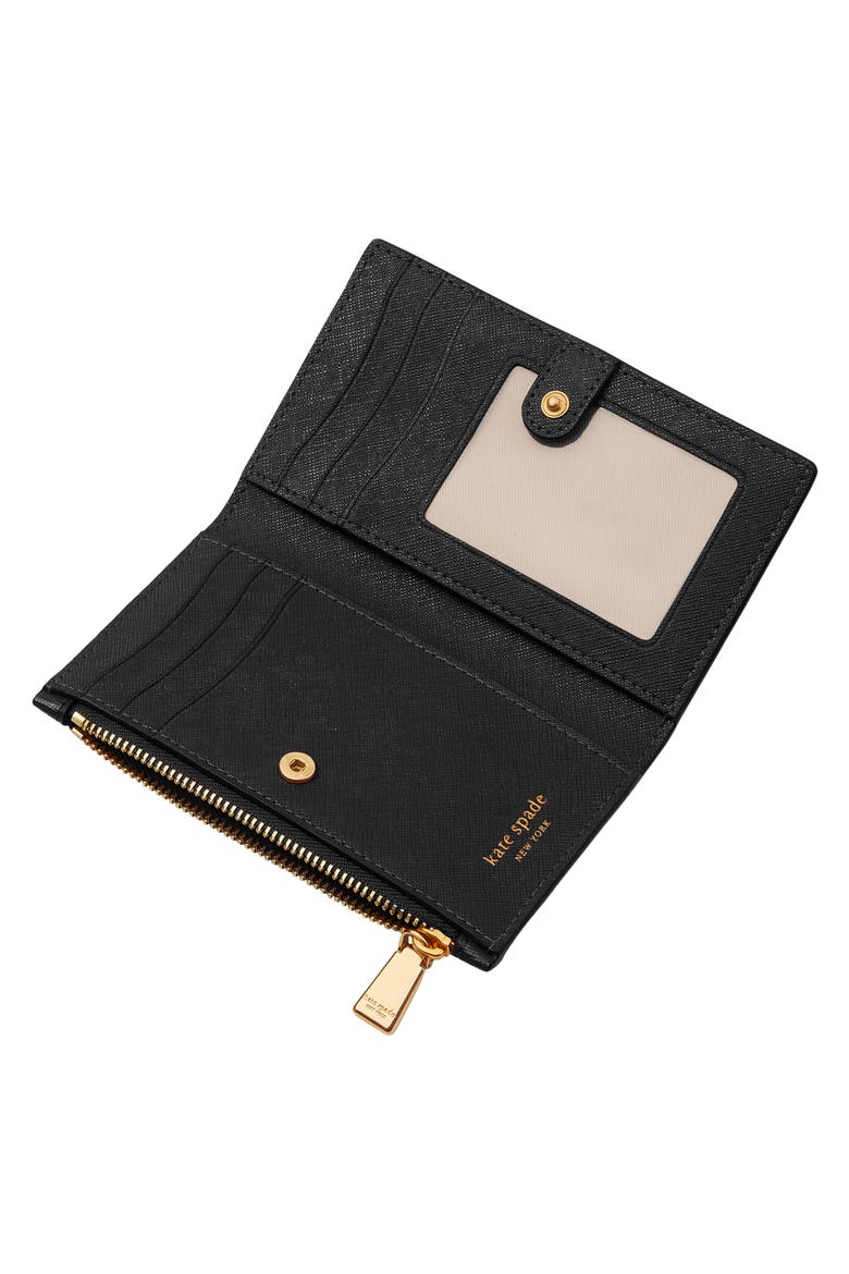 morgan bow small slim leather bifold wallet, Alternate, color, BLACK