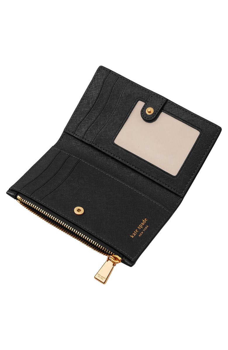 Kate Spade New York morgan bow small slim leather bifold wallet, Alternate, color, Black