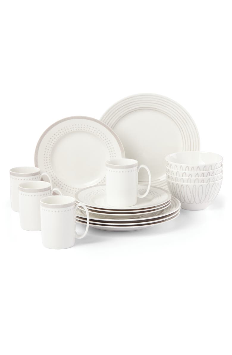 Kate Spade New York street east grey 16-piece dinnerware set, Main, color, Grey