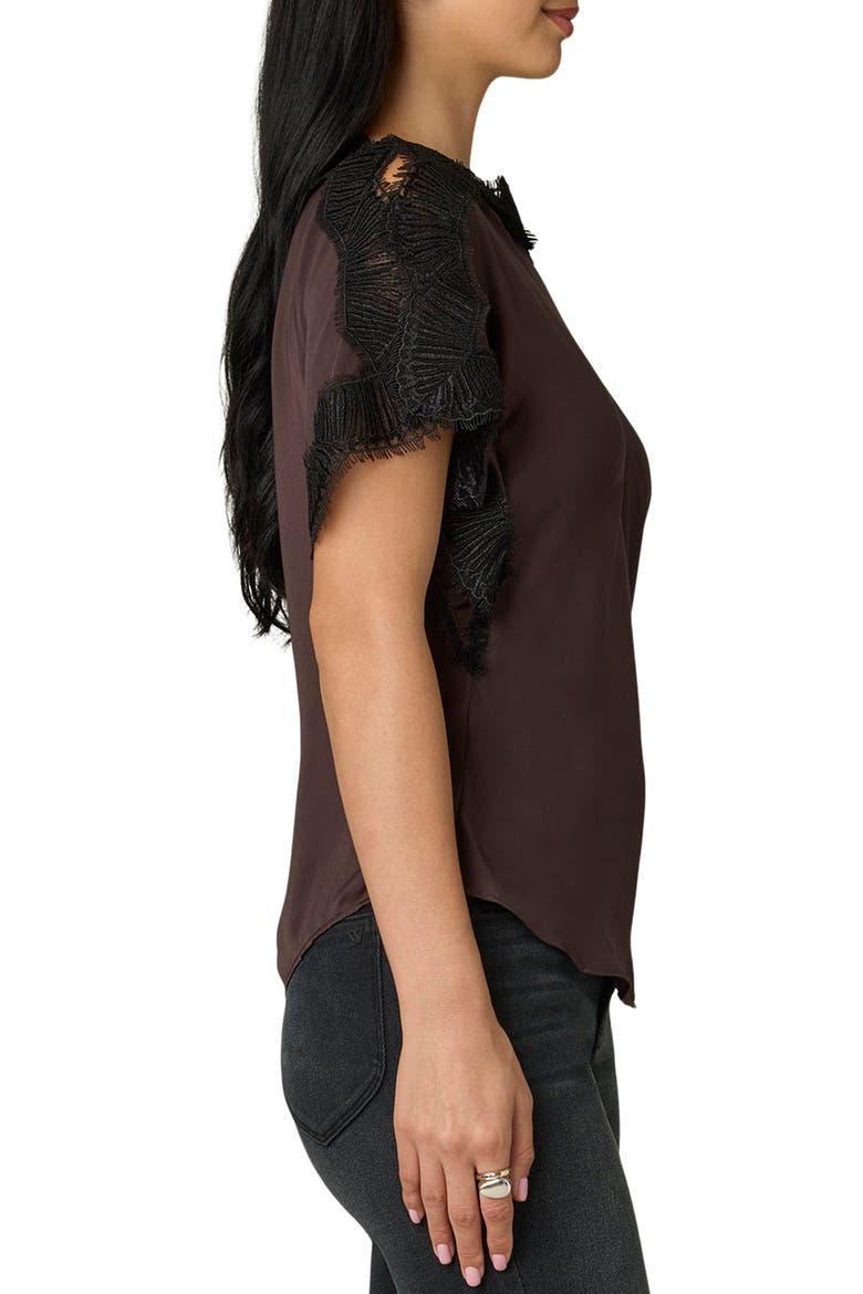 Boat Neck Lace Detail Top, Alternate, color, BROWN