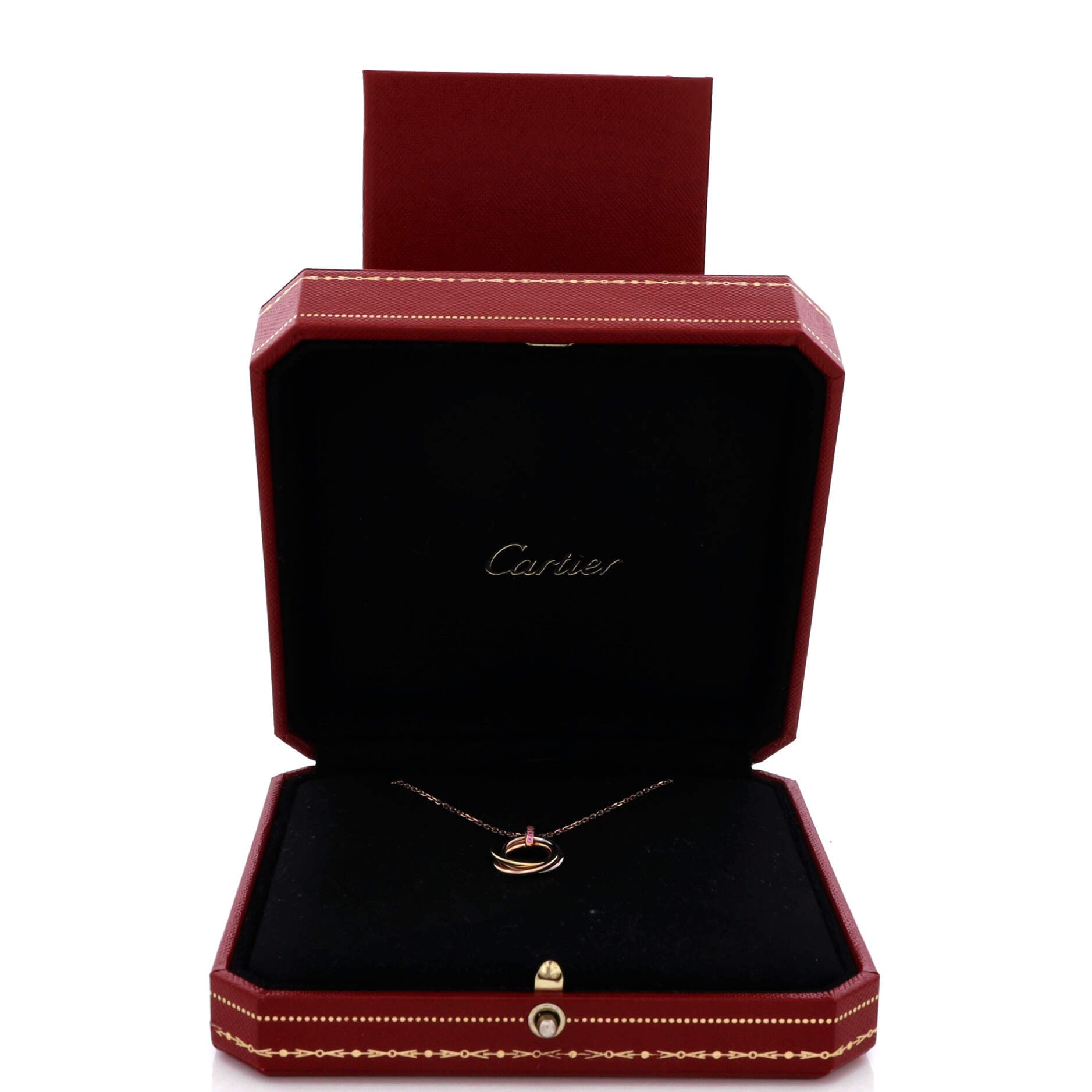 Trinity Pendant Necklace 18K Tricolor Gold with Pave Pink Sapphires Medium, Alternate, color, Metallic Gold