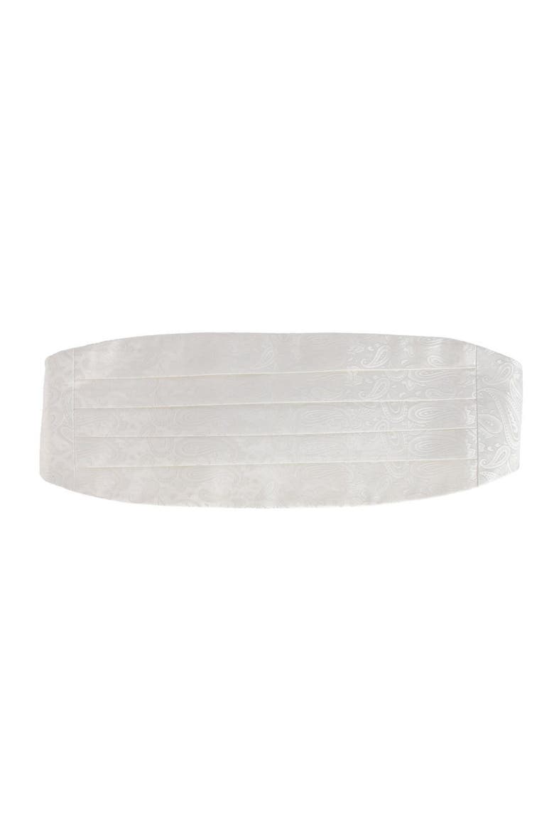 Banbury Tone on Tone Paisley Silk Cummerbund & Bow Tie Bundle, Alternate, color, White