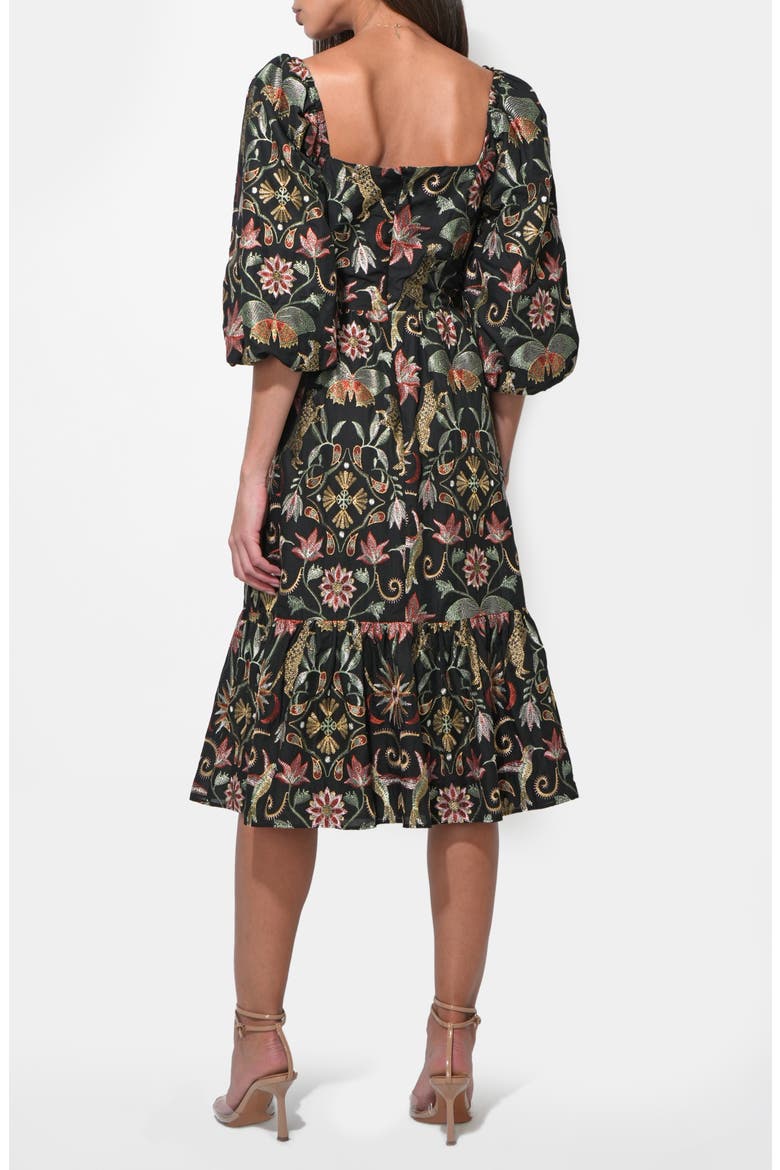 Lydia Floral Embroidery Midi Dress, Alternate, color, BLACK