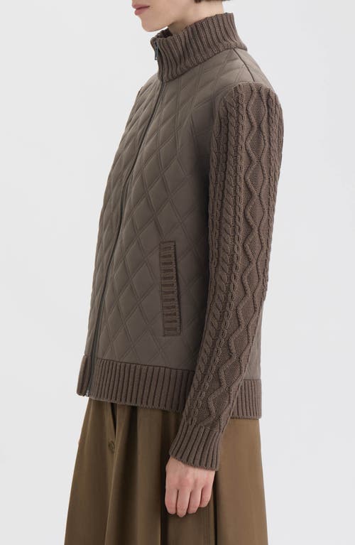 Hunter Cable Knit Sleeve Quilted Bomber Jacket In Brown