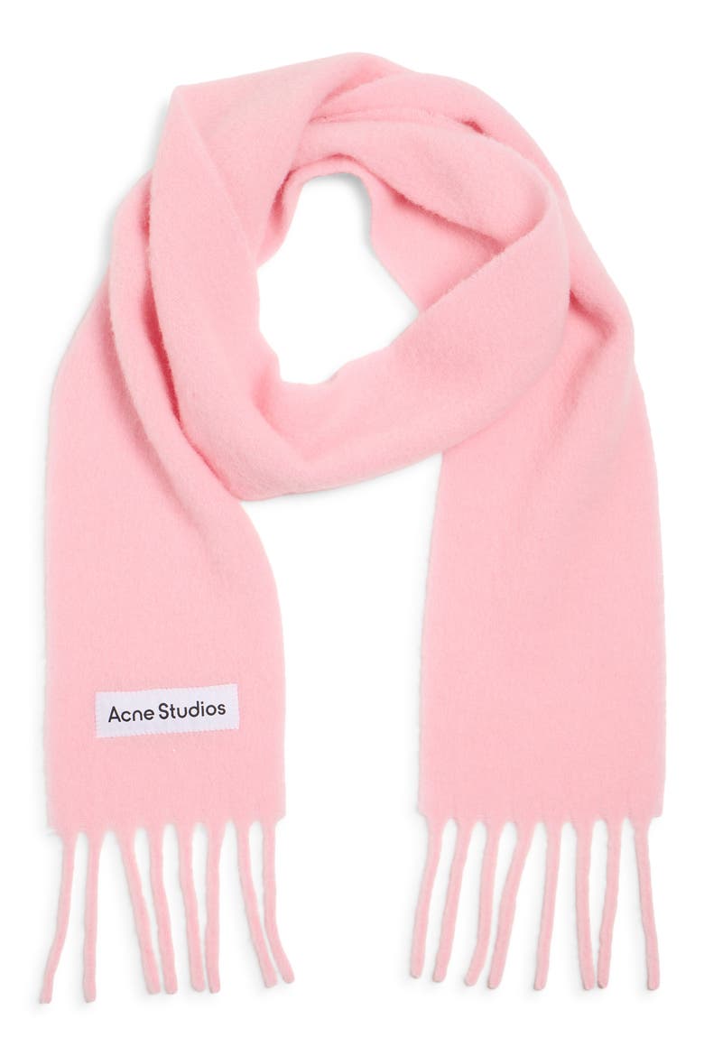 Vally Skinny Alpaca & Wool Blend Fringe Scarf, Alternate, color, COTTON CANDY PINK
