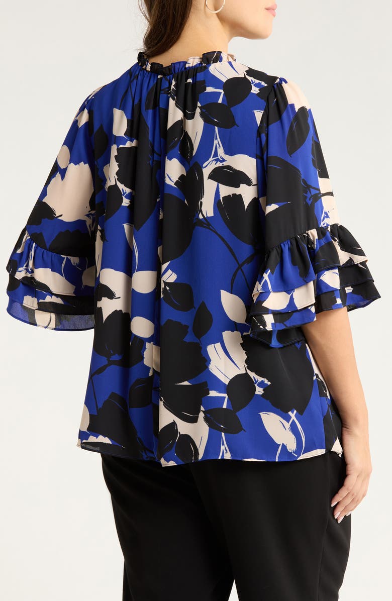 SUGARLIPS Anthem Print Ruffle Top, Alternate, color, Blue-Black