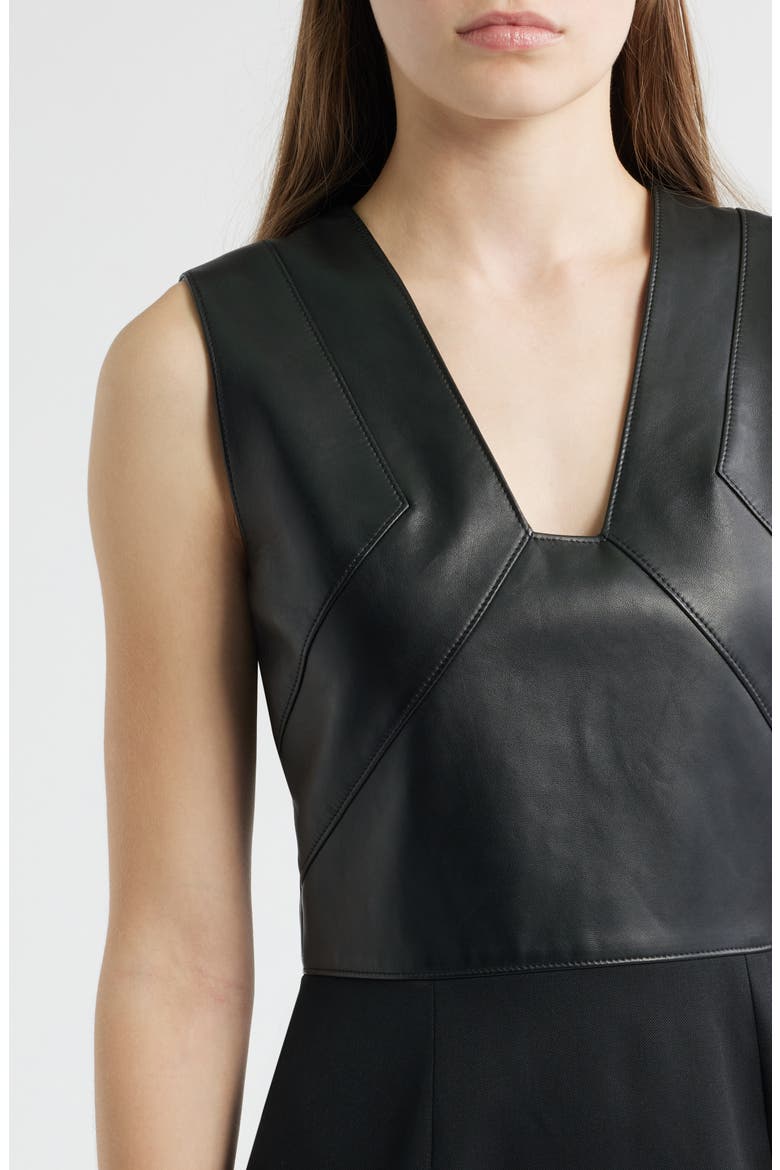Drumialda Wool & Leather Column Dress, Alternate, color, BLACK