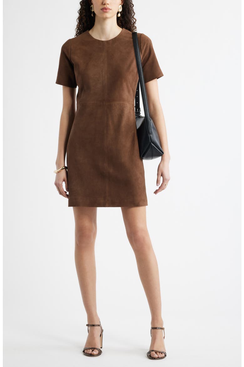 Sculpted Suede Minidress, Alternate, color, BROWN DRUM
