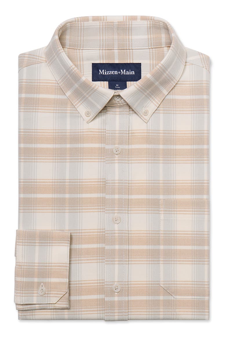 Trim Fit City Flannel Button-Down Shirt, Alternate, color, LIGHT KHAKI WALTER PLAID