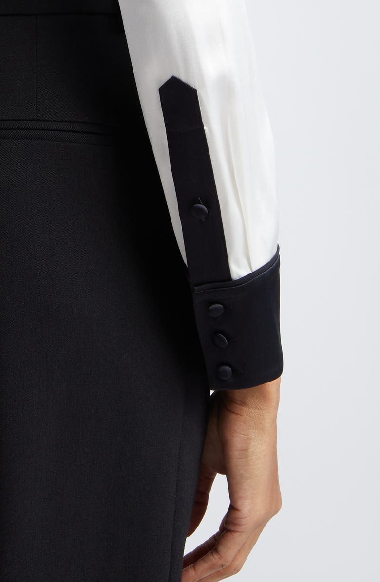 Alice + Olivia Willa Contrast Trim Stretch Silk Button-Up Shirt, Alternate, color, 