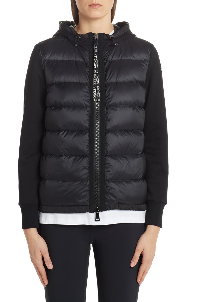Moncler Quilted Down Front Hooded Cardigan, Alternate, color,