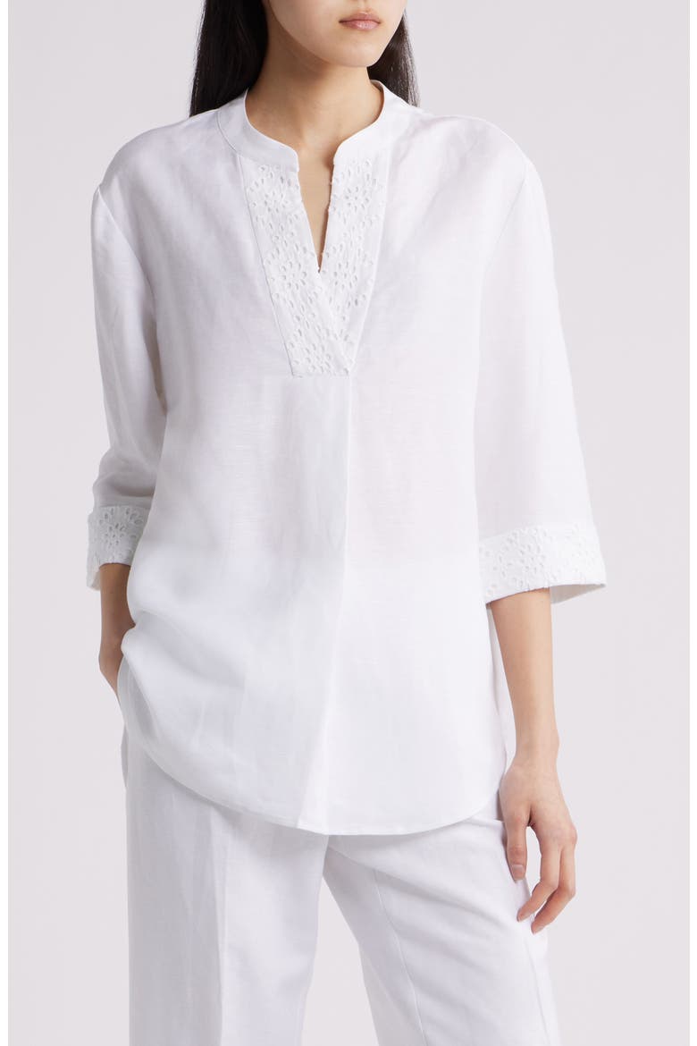 Linen Blend Tunic, Main, color, CRISP WHITE