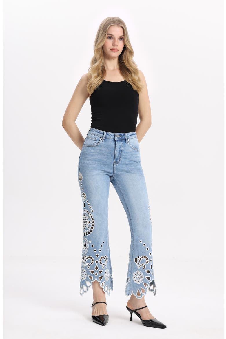 Eyelet High Waist Flare Jeans, Alternate, color, LIGHT BLUE
