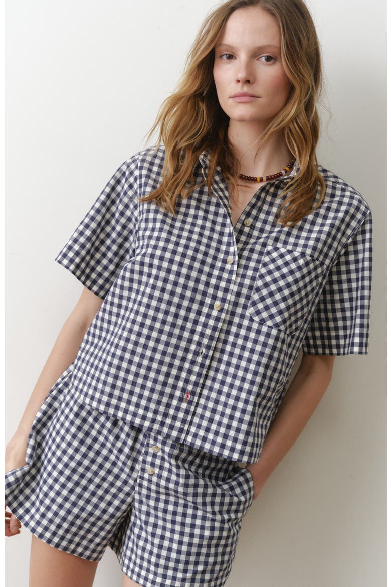Gingham Cotton Poplin Boxer Shorts, Alternate, color, NAVY GINGHAM
