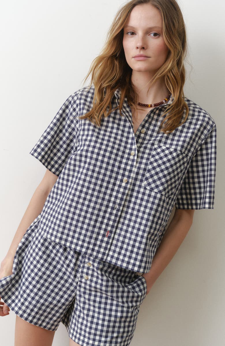 Marine Layer Gingham Cotton Poplin Boxer Shorts, Alternate, color, Navy Gingham