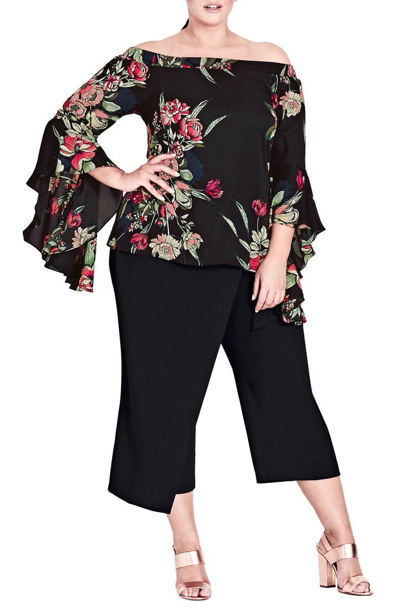 City Chic Misty Floral Off the Shoulder Top, Main, color,