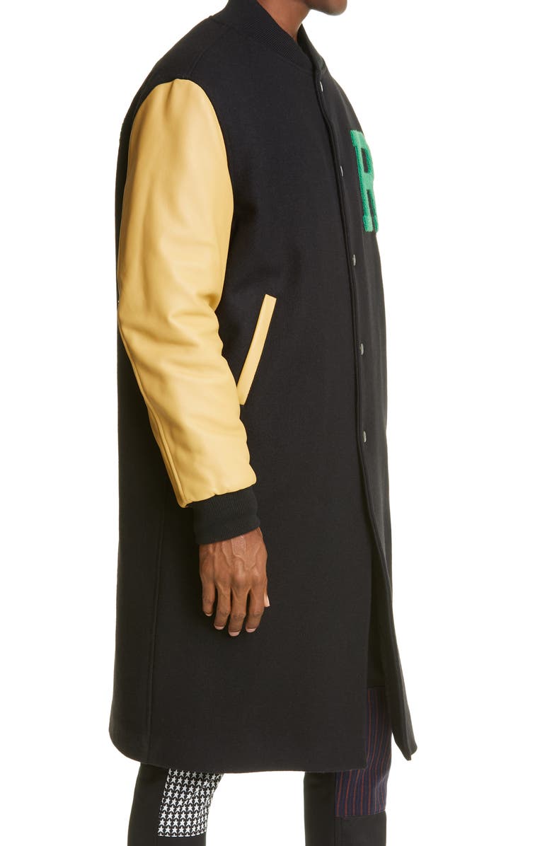 Raf Simons Leather Sleeve Long Wool Bomber Jacket, Alternate, color, 