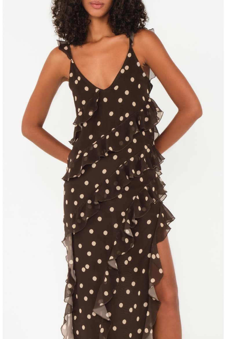 Cascade Ruffle Chiffon Maxi Dress, Alternate, color, POLKA DOTS CREAM