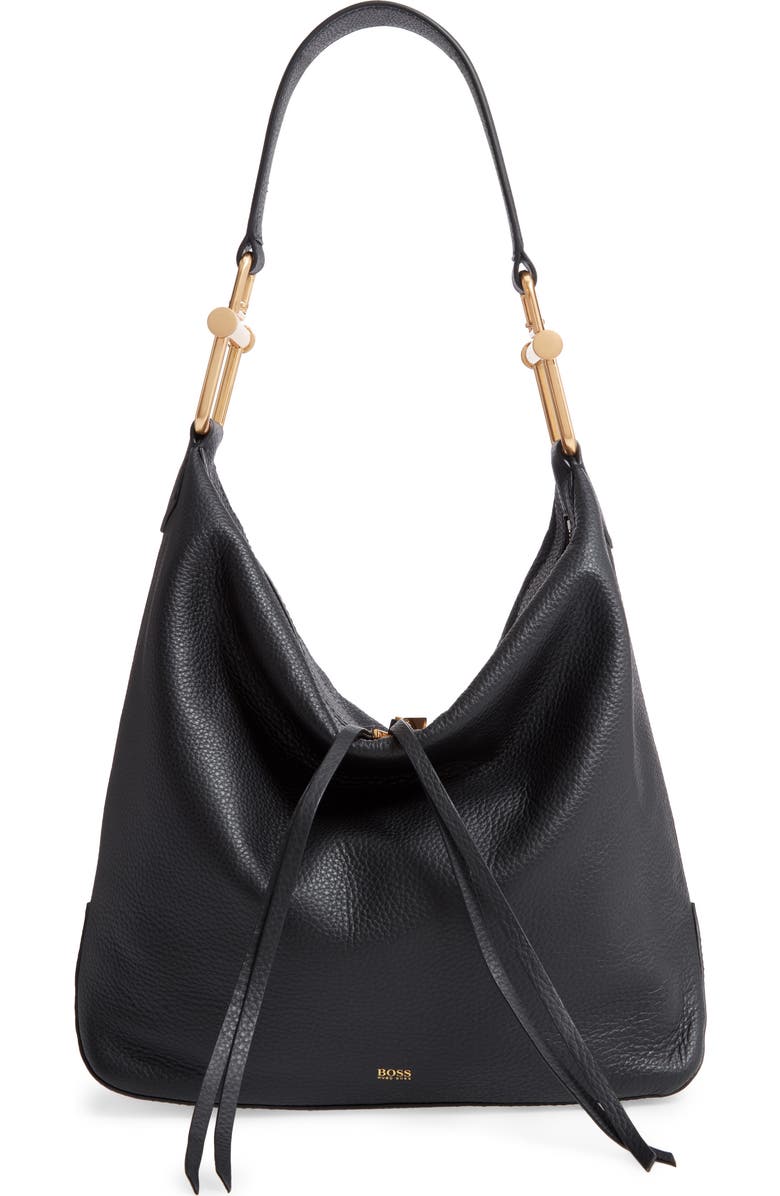BOSS Small Kirsten Leather Hobo, Main, color,