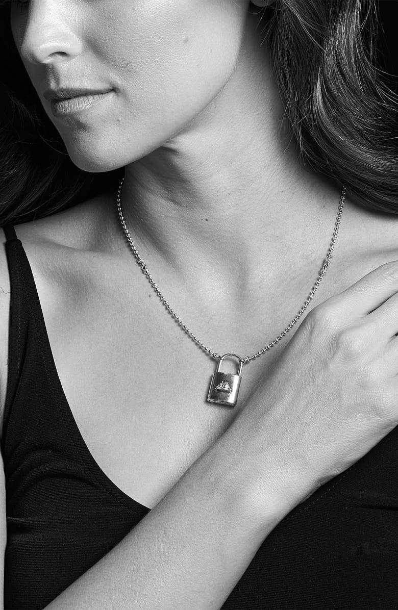 LAGOS Beloved Large Lock Two-Tone Pendant Necklace, Alternate, color, Silver