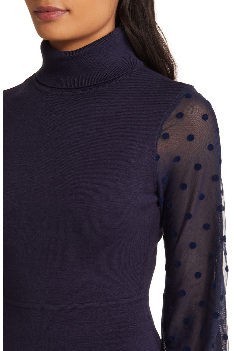 Mixed Media Long Sleeve Fit & Flare Dress, Alternate, color, NAVY