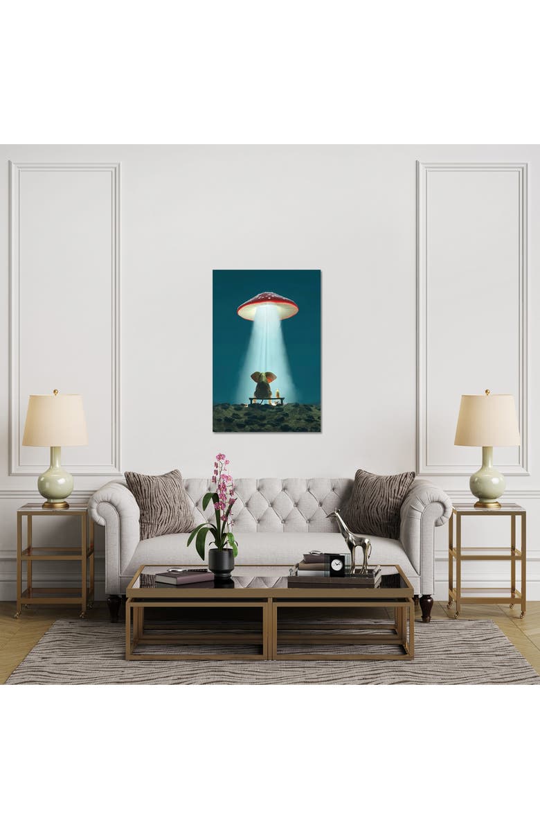 iCanvas Elephant And Dog Look At A Flying Mushroom by Mike Kiev Canvas Wall Art, Alternate, color, Blue/ Green